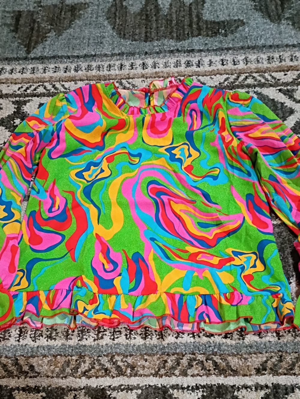 Groovy Bright Neon Swirl Long-Sleeve Light Weight Top